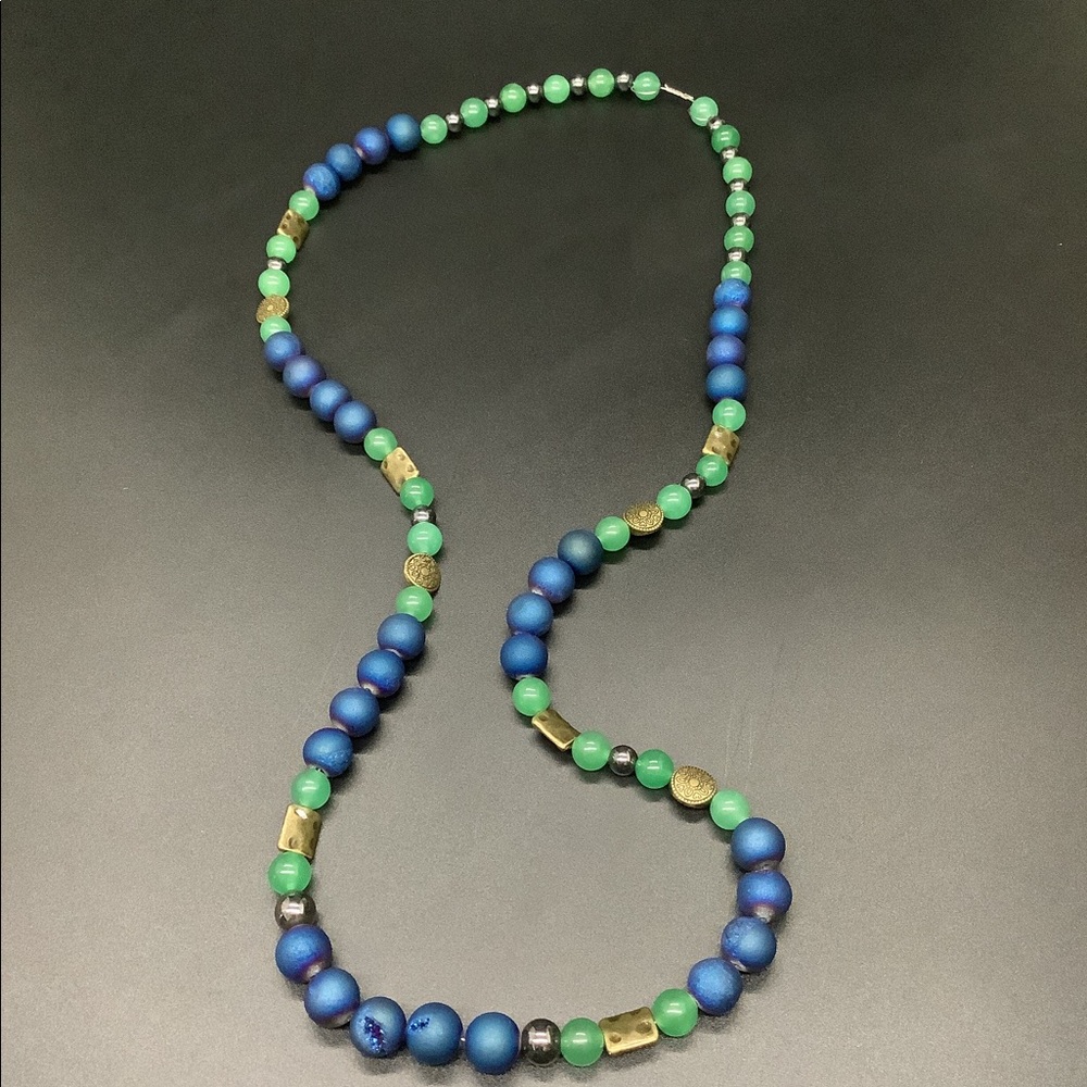 Blue Sedona Druzy, Aventurine, Bead Boho Necklace - Picture 7 of 12